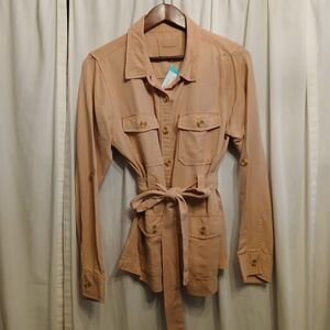 Thread & Supply Lauryn Tie Waist Cargo Jacket Size L Blush Tencel Lyocell NWT